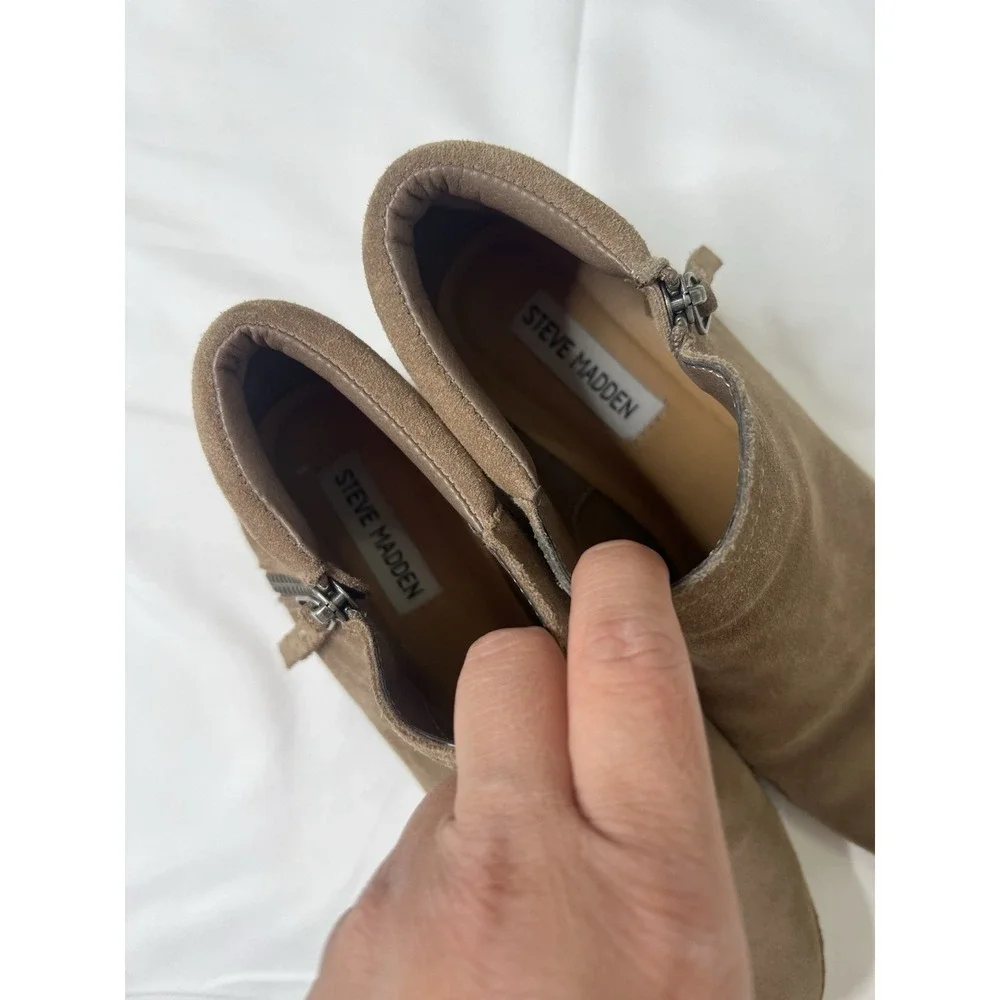 Steve Madden Tobii Suede Taupe Leather‎ Ankle Boho Booties Boots Side Zip Size 8